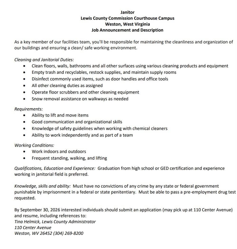 Lewis County Courthouse janitor job announcement