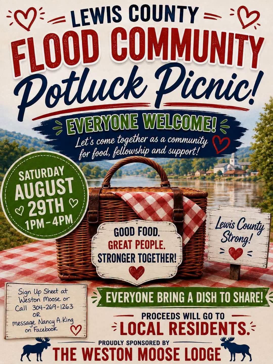 Lewis County Flood Community Potluck Picnic flyer