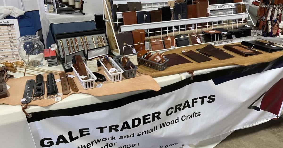 Handmade leather goods displayed by a vendor at the Jane Lew Fireman’s Arts and Crafts Festival